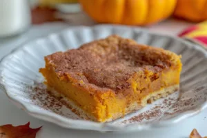 Chewy pumpkin dessert garnished with whipped cream and spices