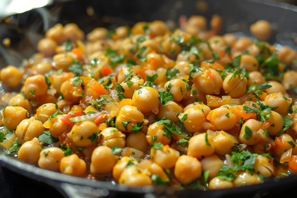 Vegan Marry Me Chickpeas served on a plate with fresh herbs