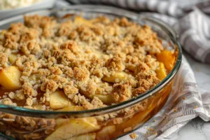 Delicious homemade apple crumble dessert with golden brown topping