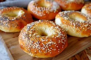 Delicious no-knead bagel bread fresh out of the oven