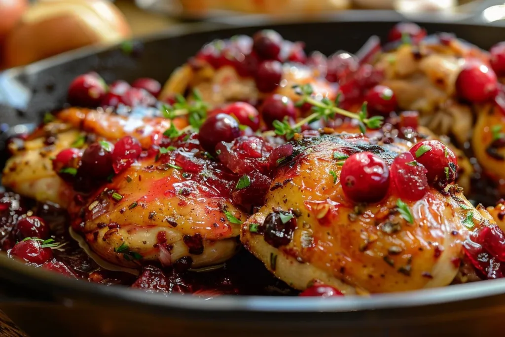 Cranberry Chicken served on a plate with garnish