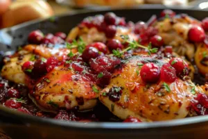 Cranberry Chicken served on a plate with garnish