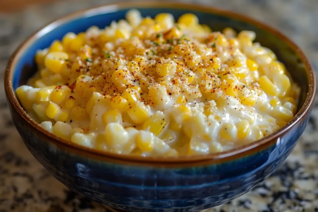 Delicious bowl of homemade creamed corn served as a side dish.