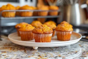 Easy autumn pumpkin muffins fresh out of the oven, perfect for breakfast.