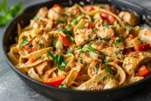 Creamy Cajun Chicken Pasta served in a bowl with fresh herbs and spices