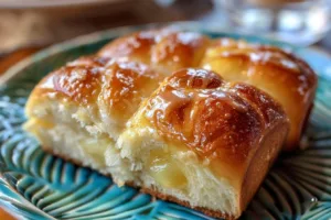 Freshly baked Hawaiian Sweet Rolls served warm on a wooden table