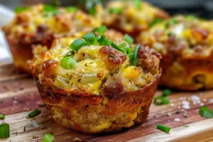 Delicious homemade leftover stuffing muffins baked to perfection.