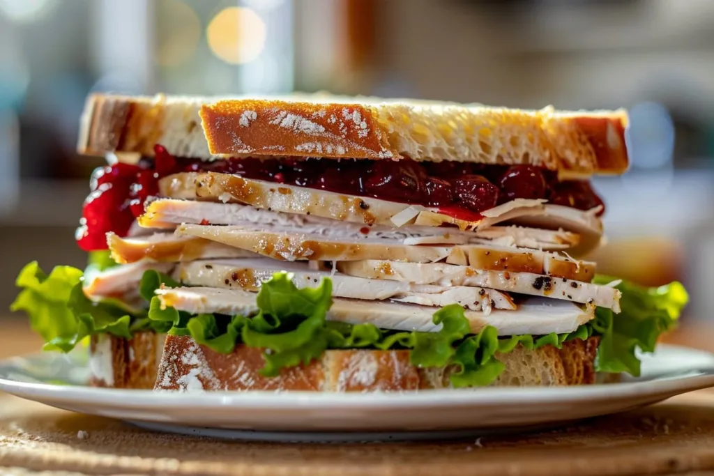 Delicious Turkey Cranberry Sandwich made with turkey, cranberry sauce, and fresh bread