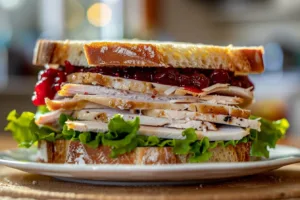 Delicious Turkey Cranberry Sandwich made with turkey, cranberry sauce, and fresh bread